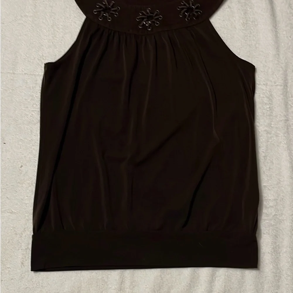 MICHAEL KORS Embellished Brown Sleeveless Top